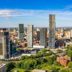 Aerial,Shot,Of,Manchester,Uk,On,A,Beautiful,Summer,Day