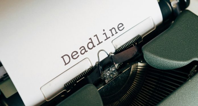 deadline on paper in typewriter